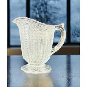 Vintage EAPG Pressed Glass Pitcher Daisy & Button Pattern 4.5” H Wavy Rim